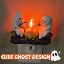 Cute Ghost Campfire Night Light Halloween Pumpkin Flickering Room Decora... - $24.99