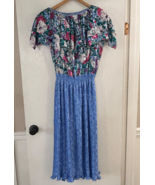 Vintage Diane Freis Georgette Maxi Dress Smocked Waist floral ruffle Beaded - €98,64 EUR