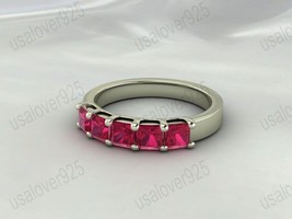 Ruby Cushion Gemstone Sterling Silver Half Eternity Wedding Band Ring jewelry - $51.00