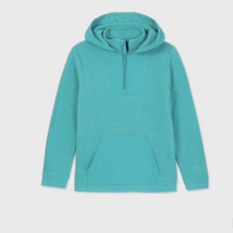 Boys All In Motion L (12/14) 1/4 Zip Teal Microfleece Top LS Hooded Pull... - $7.00