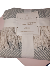 EverHome Herringbone Fringe Throw Blanket Oversized Size 50” X 70” 100% Cotton - £25.81 GBP