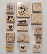 Valentines Day Wood Mounted Rubber Stamps Vintage And Modern - £21.32 GBP