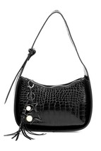 Women&#39;s Black Crocodile Patterned Nickel Alloy Star and Pearl Accessory Baguette - £20.30 GBP