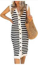 BLENCOT Women&#39;s V Neck Striped Summer Tank Dress Causal Sleeveless Butto... - $26.91 CAD