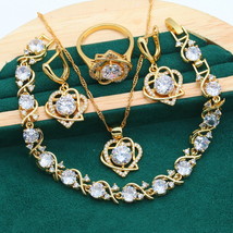 Exquisite Gold Color Jewelry Sets for Women Wedding Royal Blue Zircon Bracelet E - £24.49 GBP