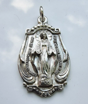 VINTAGE 925 STERLING SILVER MIRACULOUS MEDAL VIRGIN MARY RELIGIOUS PENDANT - £44.10 GBP