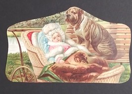 Cigar Advertising Label Trimmed Baby in Carriage with Two Dogs Boxer - £11.58 GBP