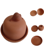 Vintage Large Clay Terracotta Garlic Roaster Dish Glazed w Lid 5.25in W ... - $18.14 CAD