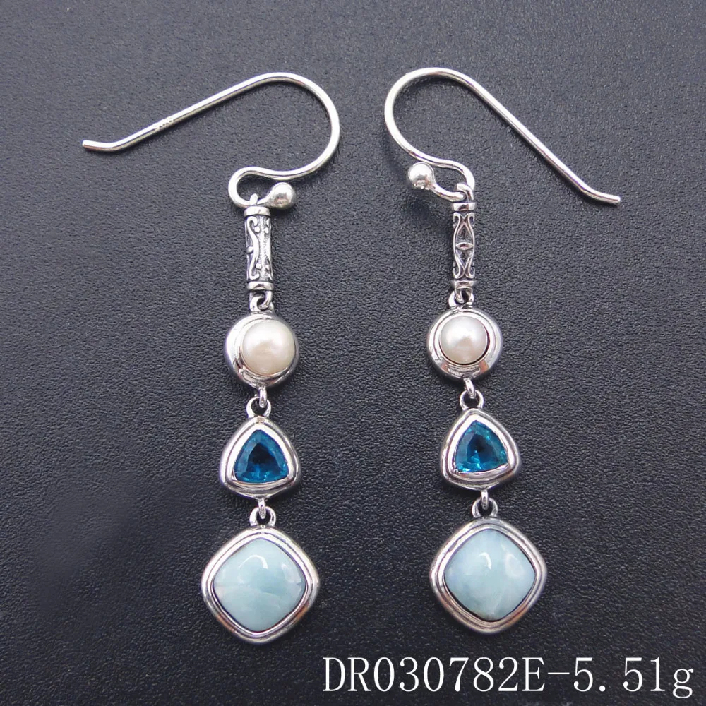 Real Natural Larimar Earring Fine Jewelry Dangle Earring 925 Sterling Si... - £52.73 GBP