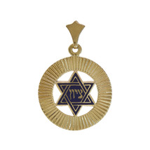 Blue Enamel Star of David Filigree Zion Pendant 14K Yellow Gold - £101.01 GBP