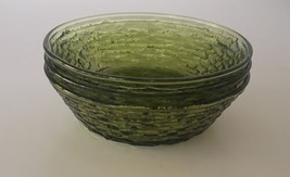 Vintage Anchor Hocking Soreno Avocado Green Glass 6” Salad Cereal Bowls Set Of 3 - £17.88 GBP