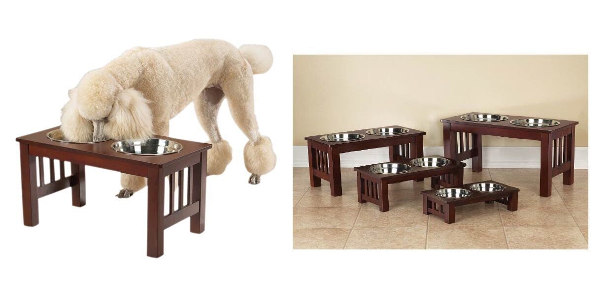 Primary image for Raised Dog Diners With Dishes & Cherry Wood Finish - Deluxe High Quality Healthy