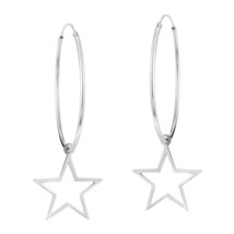 Retro Statement Dangling Star on Sterling Silver Hoop Earrings - £17.46 GBP