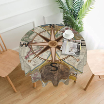 Nautical Map World Compass Rose Travel round Tablecloth 60 Inch Fabric D... - £18.85 GBP