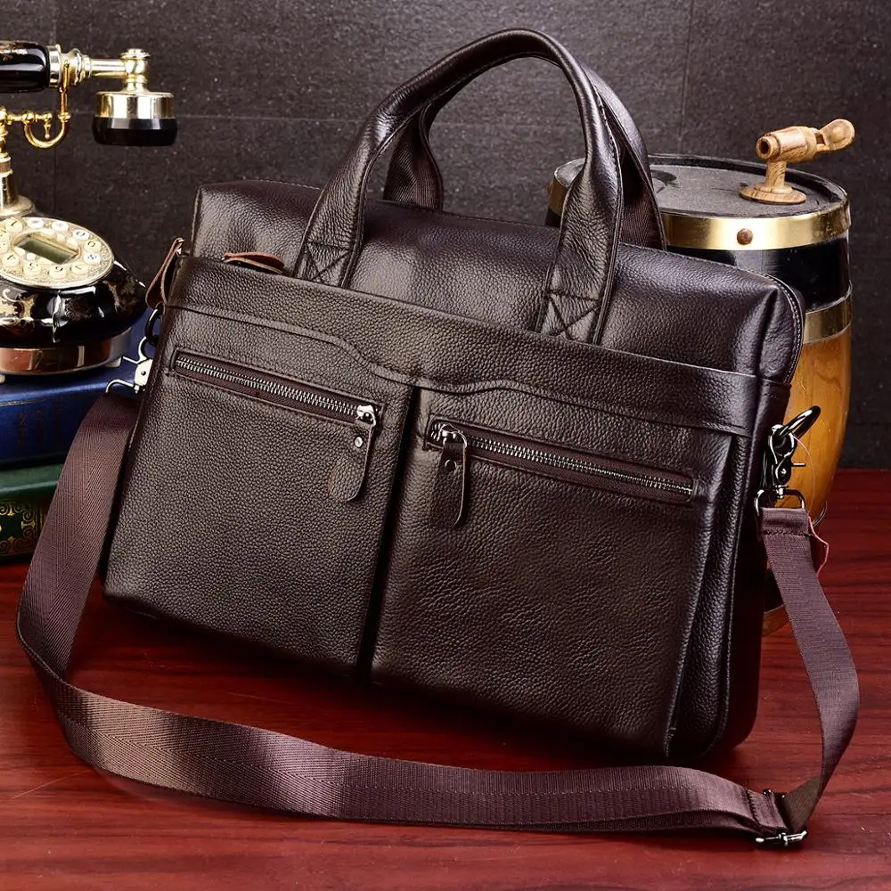 High Quality Men Genuine Leather Handbags Male Business Leather Travel Briefcase - £75.91 GBP