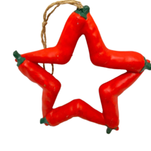 Vintage Chili Pepper Star Christmas Ornament Red Green Heavy Resin 4.75 x 4.75&quot; - £8.34 GBP