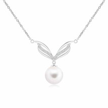 ANGARA Freshwater Pearl Angel Wings Necklace with Diamonds in 14K Solid Gold - £367.30 GBP