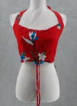 Hibiscus Collection Halter Crop Top Red Hibiscus Beach Blouse Adjustable Ruche - $14.99