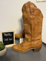Ladies Vintage 70s Texas USA Brown Leather Round Toe Western Boots Size: 6M - $80.00