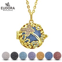 18 mm Gold Color Flower cage locket Necklace with 7 Chakra Volcanic Ston... - £22.01 GBP