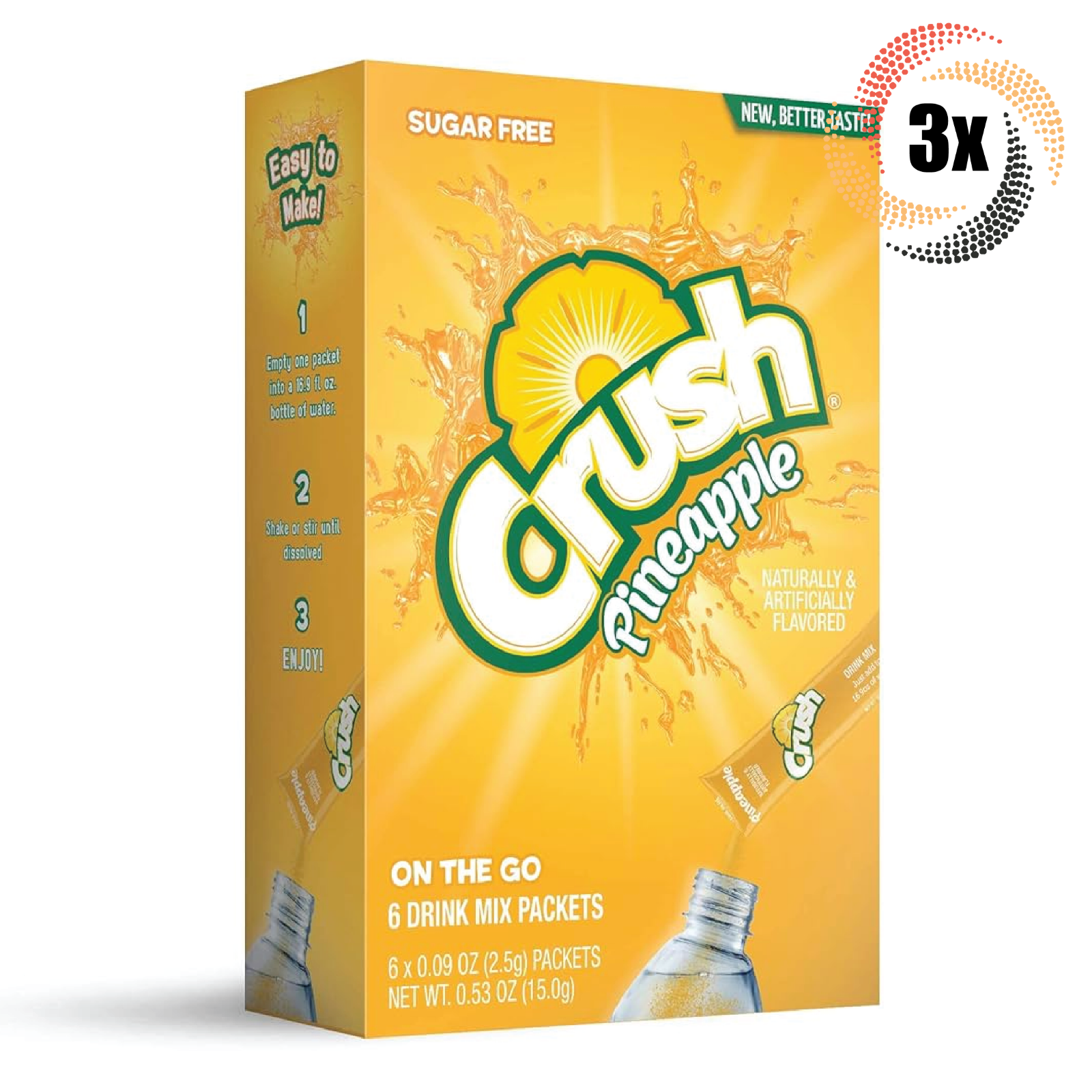 3x Packs Crush Pineapple Drink Mix Singles To Go | 6 Sticks Per Pack | .53oz - $11.44