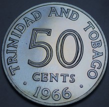 Trinidad &amp; Tobago 50 Cents, 1966 Proof~RARE~1st Year Ever~8,000 Minted~F... - £11.74 GBP