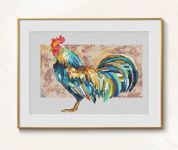 Rooster cross stitch Provence pattern pdf - Rustic Embroidery cock chart - £6.26 GBP