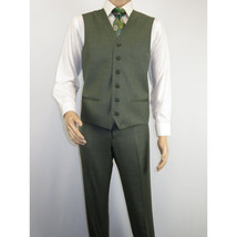Men's VITALI Three Piece Suit Vested Sharkskin Sheen Vented M3090 Olive Green image 8
