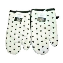 Black Hearts on White Oven Mitts 2-Piece Kitchen Valentine&#39;s Day Holiday... - $13.88