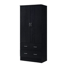 Black 2 Door Wardrobe Armoire with 2 Drawers and Hanging Rod Storage - $417.99