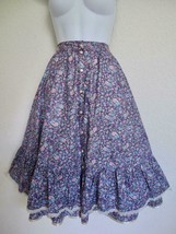 Vtg 70s Gunne Sax Ruffle Prairie Skirt 5 XS Button Down Purple Blue Floral Lace - £63.79 GBP