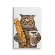 Cat Is Holding a Cup of Black Coffee and a Baguette Journal - Funny Cat Journal  - £19.63 GBP