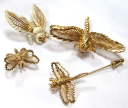 4 Piece Monet Insects Dragonflies Butterfly Bumble Bee Brooches Pins - £48.06 GBP