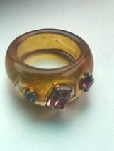 Vintage Thick Translucent Amber Plastic w Emerald Light Pink &amp; Round Clear &amp; Hot - £11.87 GBP