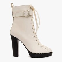 The Estrada Cream Leather Lace-Up Platform Heel Mid Calf Women Boot image 6