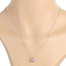 Silver Tone Necklace With Pink Faux Sapphire Solitaire Pendant - $26.99