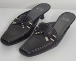 Stuart Weitzman Black Pebbled Leather Bow Strap Kitten Heel Loafer Mules... - $21.99