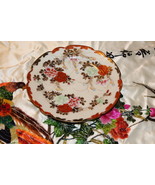 Vintage Hand-Painted Porcelain Japanese Brick Red and Green Flowers Plat... - $75.00