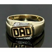 Dad Fathers Day Ring With .50Ct Simulated  Diamond 14k Yellow Gold Plated Silver - £92.01 GBP