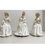 3pc VINTAGE Geo. Z. Lefton China Lady White &amp; Gold Figurine Parasol Umbr... - $53.25 CAD