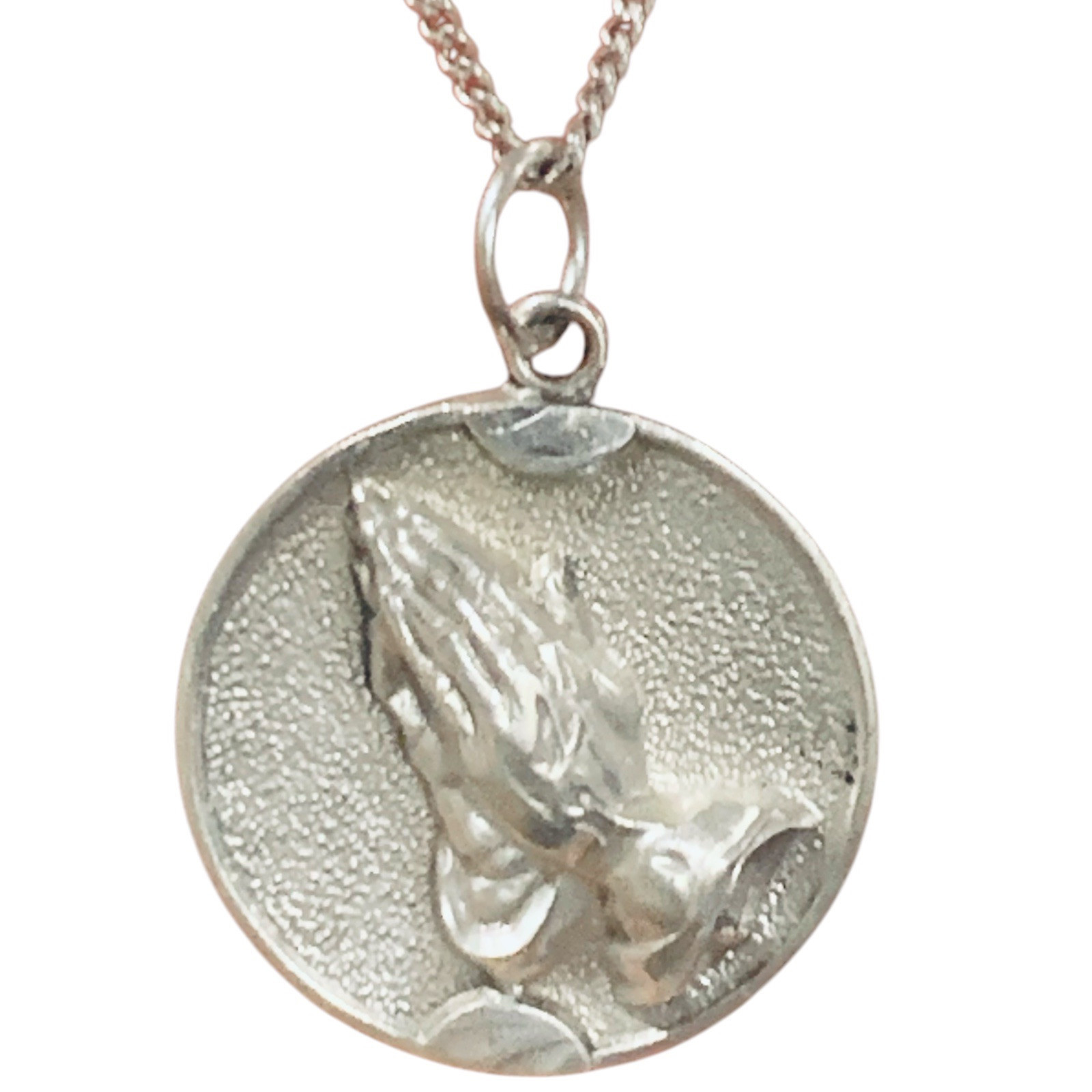 Vintage Theda Sterling Silver Serenity Prayer Praying Hands Pendant 18” ... - $112.50