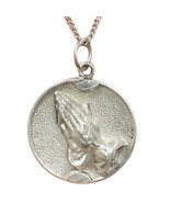 Vintage Theda Sterling Silver Serenity Prayer Praying Hands Pendant 18” ... - $154.18 CAD