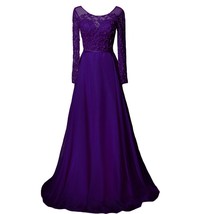Kivary Sheer Long Sleeves A Line Women Formal Prom Dresses Beaded Evening Gowns  - £102.89 GBP