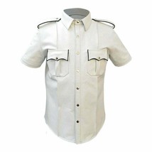 MENS REAL LEATHER White Police Military Style Shirt GAY BLUF ALL SIZE ho... - £79.28 GBP