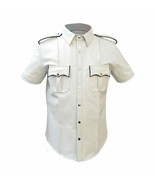 MENS REAL LEATHER White Police Military Style Shirt GAY BLUF ALL SIZE ho... - £79.75 GBP