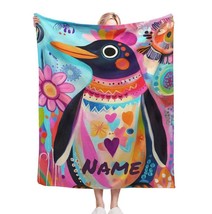 Colorful Personalised Penguin Blanket – Custom Name Throw - Super Soft G... - $34.00+