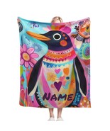 Colorful Personalised Penguin Blanket – Custom Name Throw - Super Soft G... - $34.00+