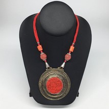 Turkmen Necklace Antique Afghan Tribal Coral Inlay Pendant Beaded Necklace VS55 - £17.20 GBP