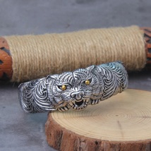 Classic Punk Domineering Tiger Carved Metal Open Bracelet Bangles Party Jewelry - £11.92 GBP