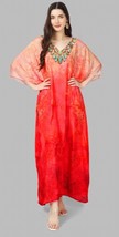 Indian Printed Feather Light Orange Kaftan Dress Women Nightwear - $29.70